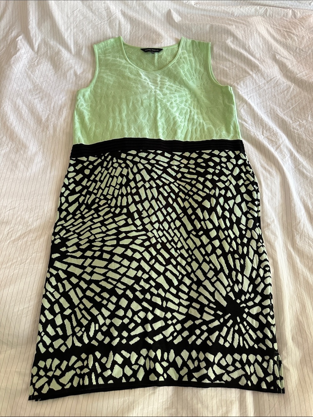 Ming Wang - Mint Green & Black Mosaic Knit Sleeveless Midi Dress - L